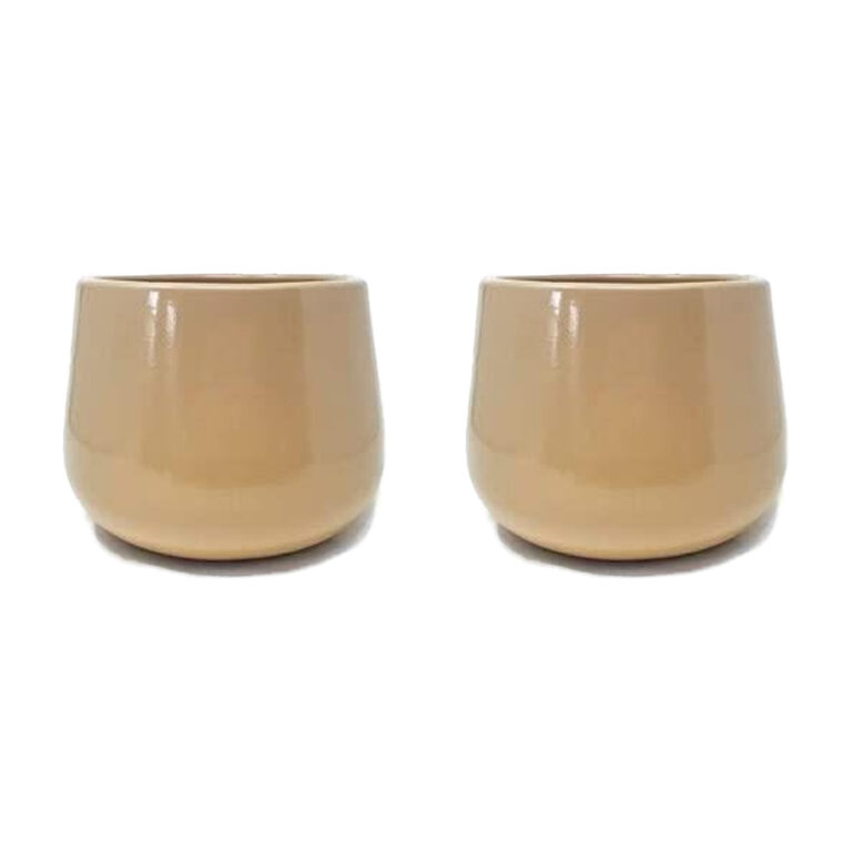 Set of 2 Indoor Cylinder Plant Pots – Semi Gloss Beige