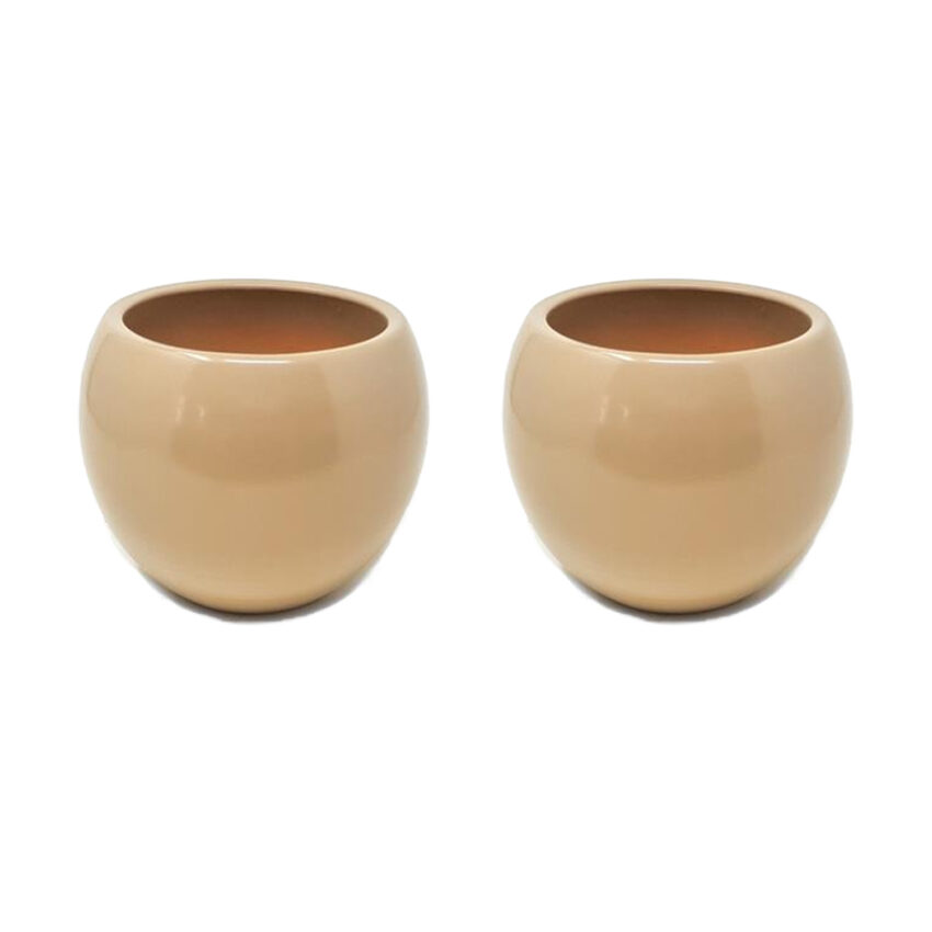 Sets of 2 Indoor Textured Round Plant Pots  - Semi Gloss Beige