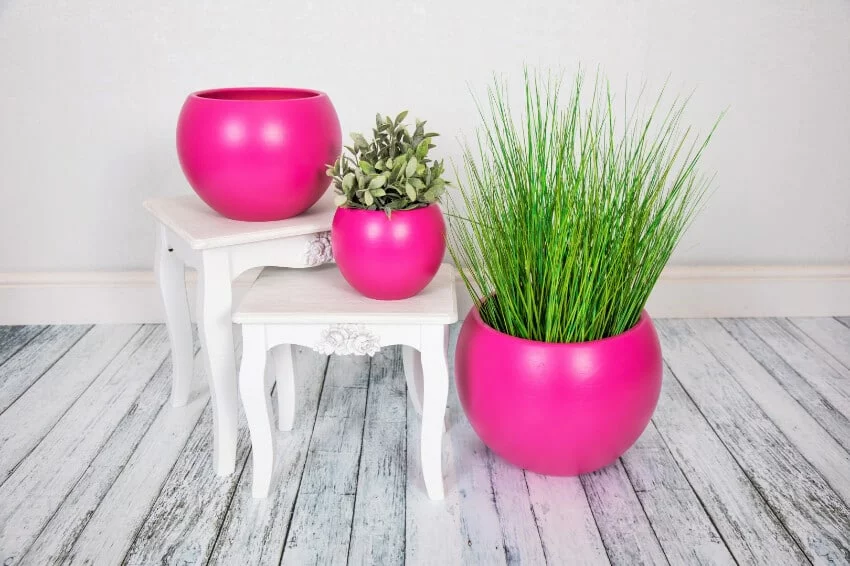 Indoor Textured Round Plant Pots  - Pink