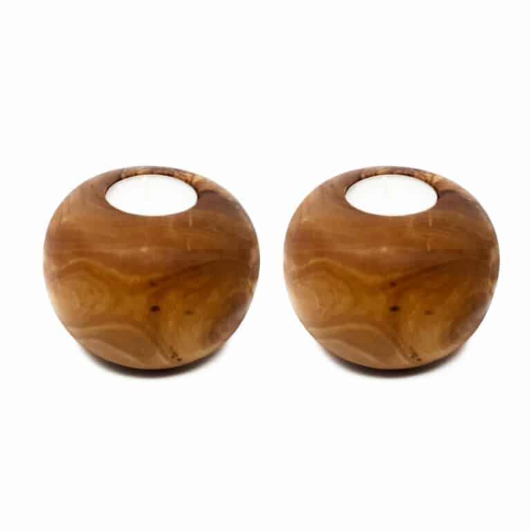 Set Of 2 Olive Wood Tea Light Candle Balls
