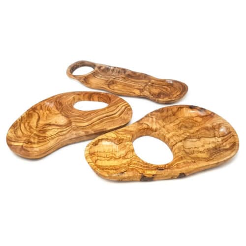 Olive Wood - Snack Dish 3 Sectioned Inverted Handle