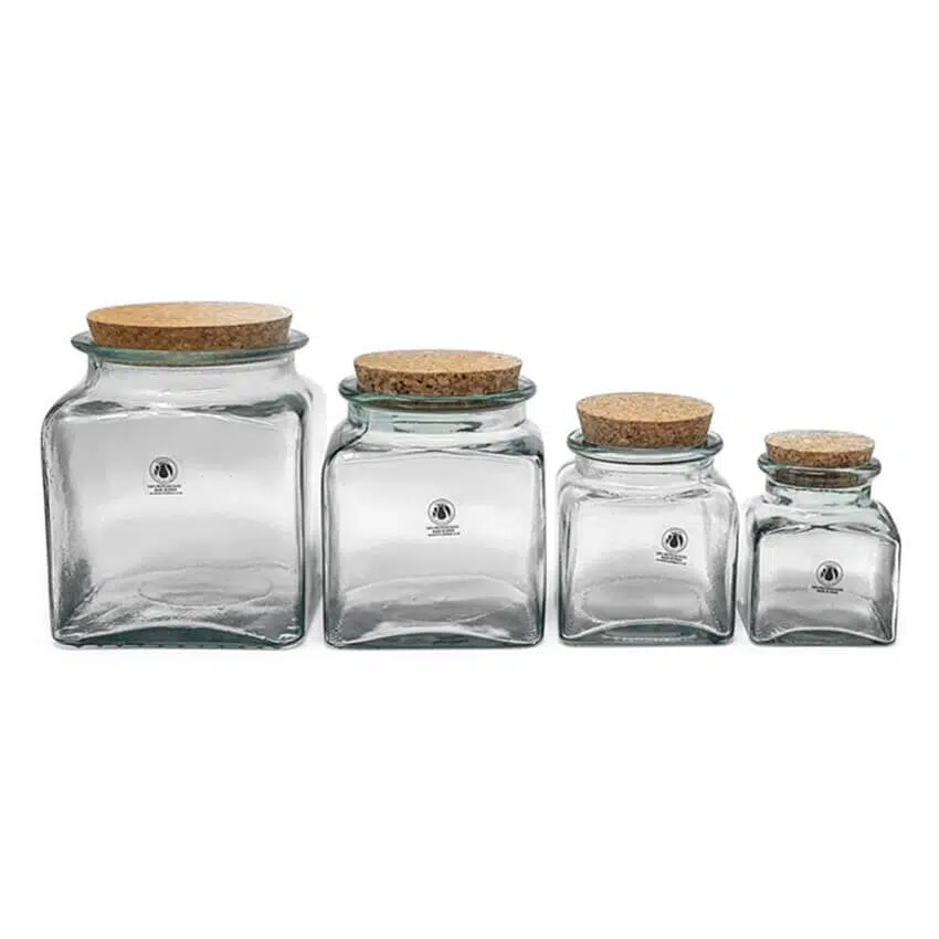 Recycled Glass Storage Jars Utensil Jar Olive wood Salt Pots