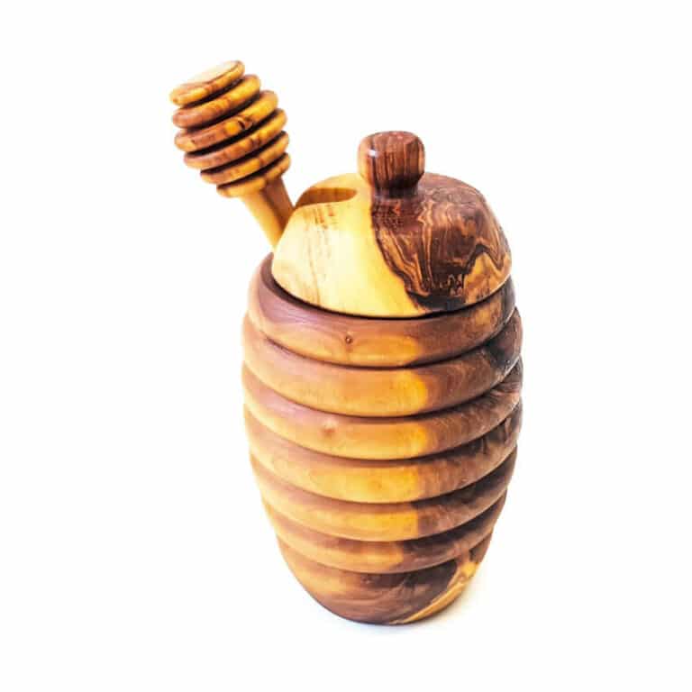 Olive Wood – Honey Drizzler & Pot With Lid