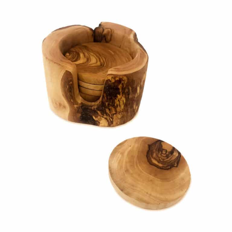Olive Wood – Handmade 6 Coasters In Rustic Box