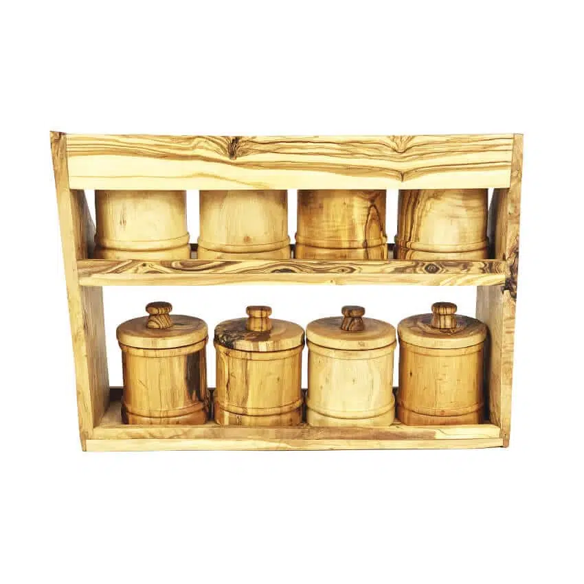 Olive Wood Spice Jar Rack Handmade Wooden Spice Storage Set gifts