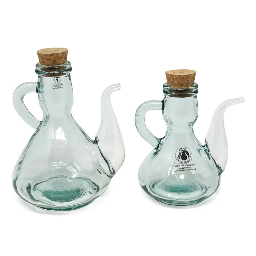 Verano Recycled Glass - Set Of 2 Cruet Oil Drizzlers With Cork Lids