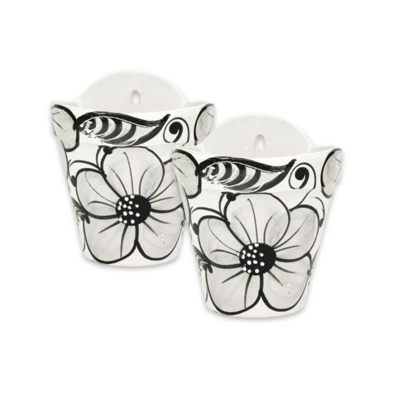 Set of 2 Grey Flower Hanging Plant Pots