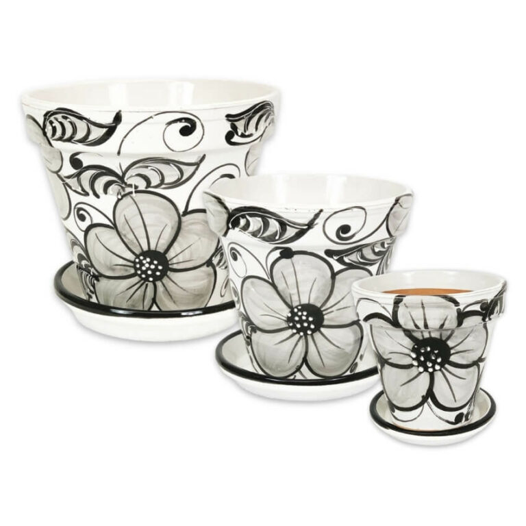 Classic Grey Flower Plant Pots – Set of 3