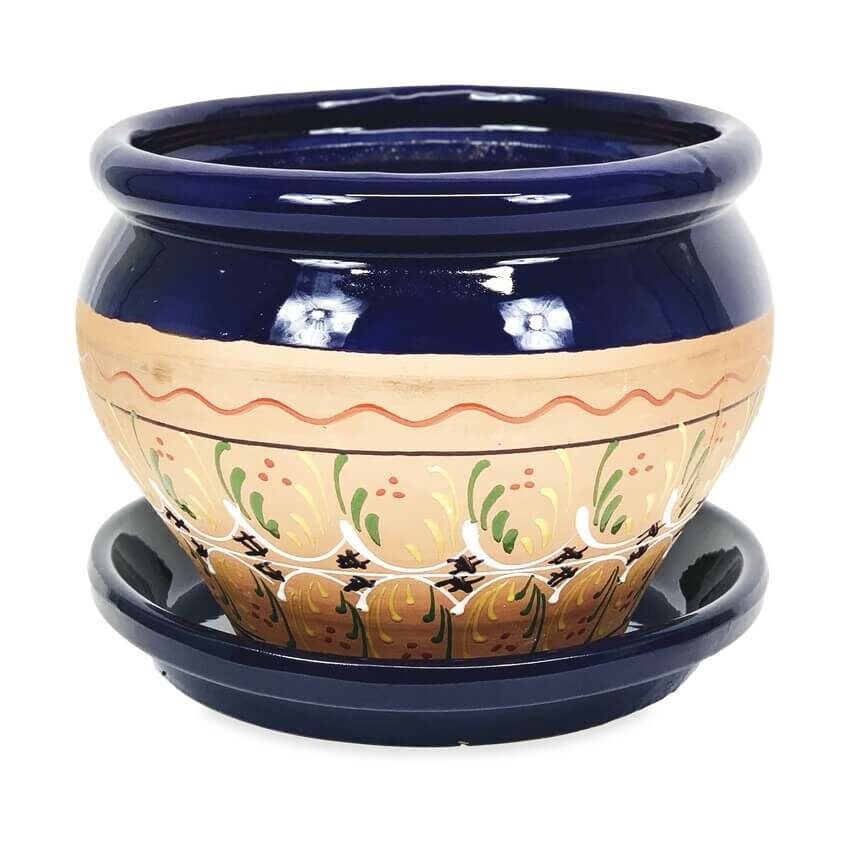 Bola Pot 25x21cm Inca Blue with 27cm Drainage Plate