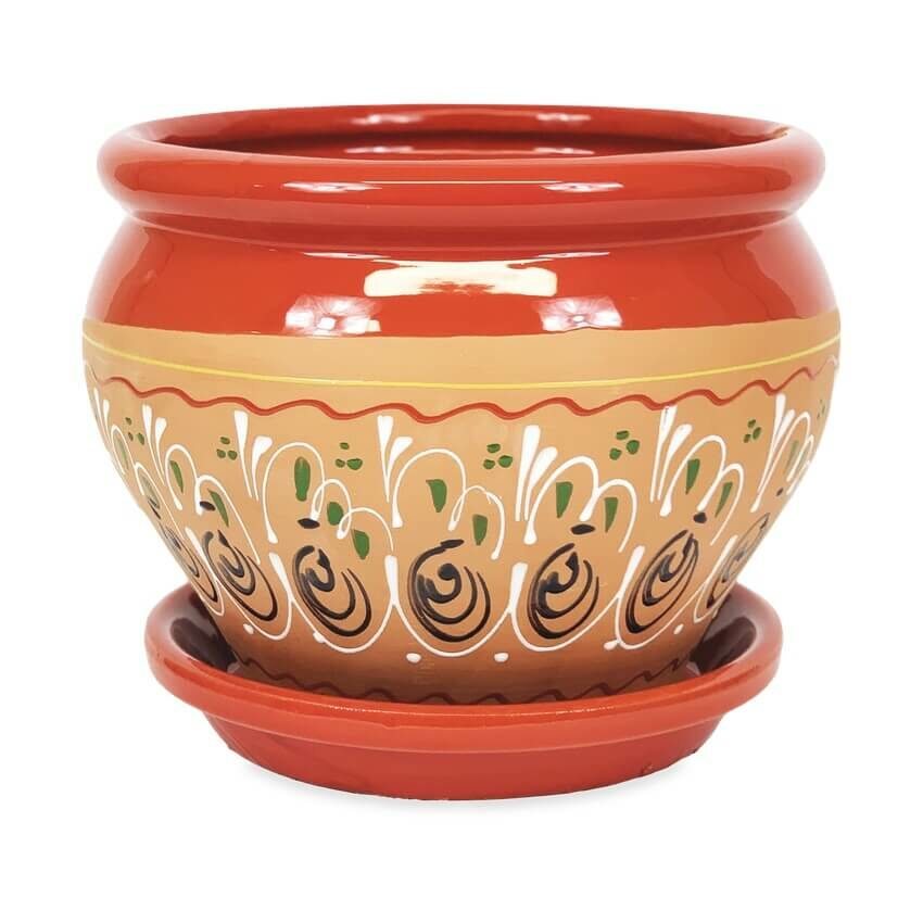 Bola Pot 25x21cm Inca Red with 27cm Drainage Plate