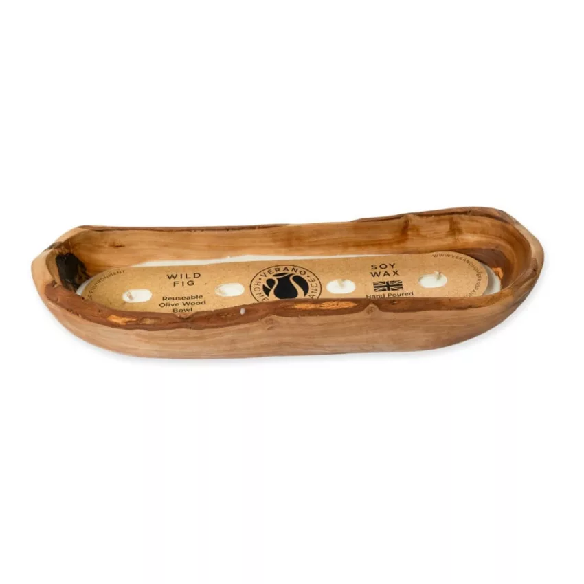 Olive Wood Boat Candle (2)