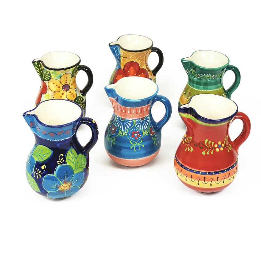 Set of 6 hand painted ceramic jugs