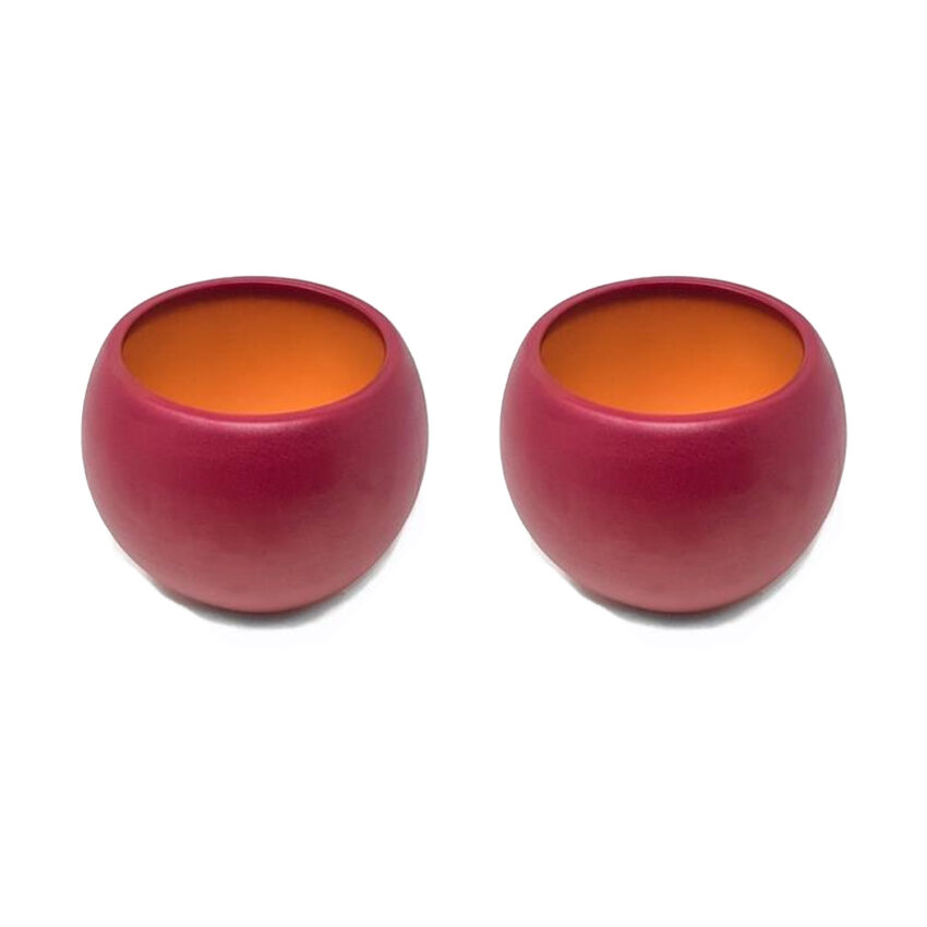 Sets of 2 Indoor Textured Round Plant Pots  - Maroon