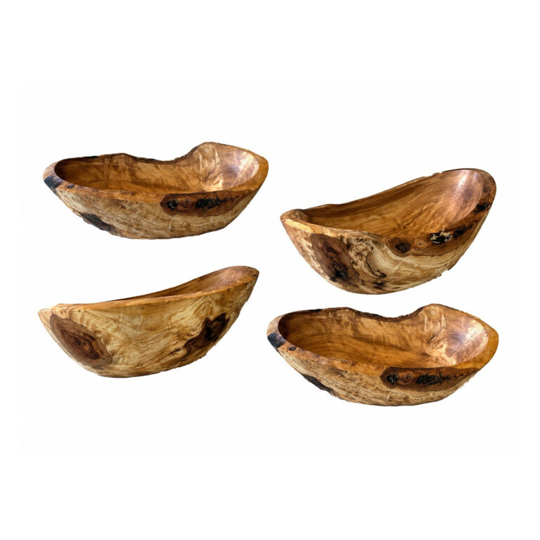Set of 4 – Olive Wood Bowls – Rustic Finish 12-16cm (Diameter)