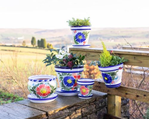 Floral Pattern Plat Pots